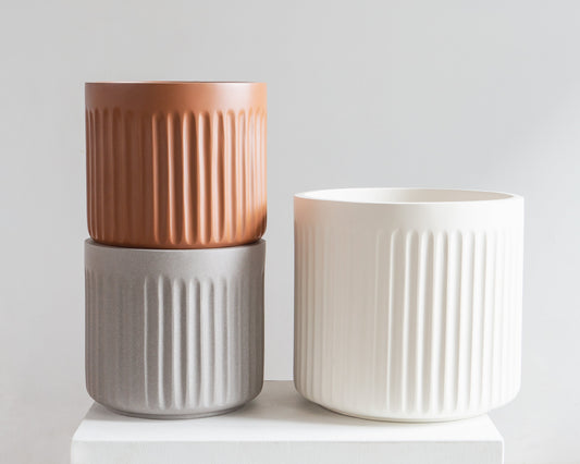 Doric White Planter | 14 inch Nursery Pot — empty planter, studio photo — planter for sale by Promise Supply for delivery and pickup in Toronto.