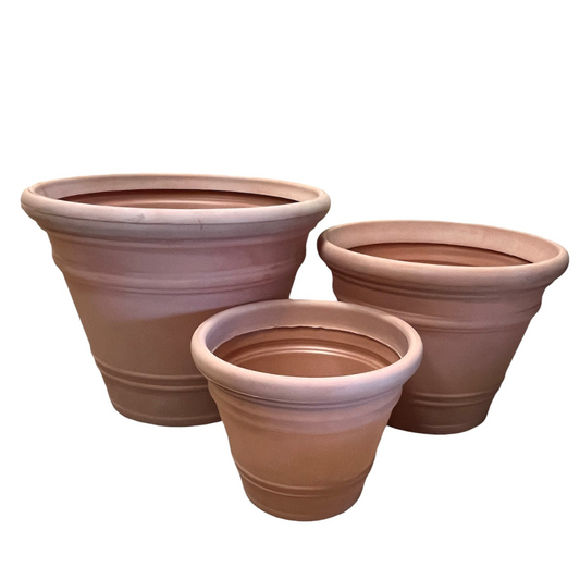 Eco Plastic Pienza Planter in Natural Clay | 24 x 17.8 inches — empty planter, studio photo — planter for sale by Promise Supply for delivery and pickup in Toronto.