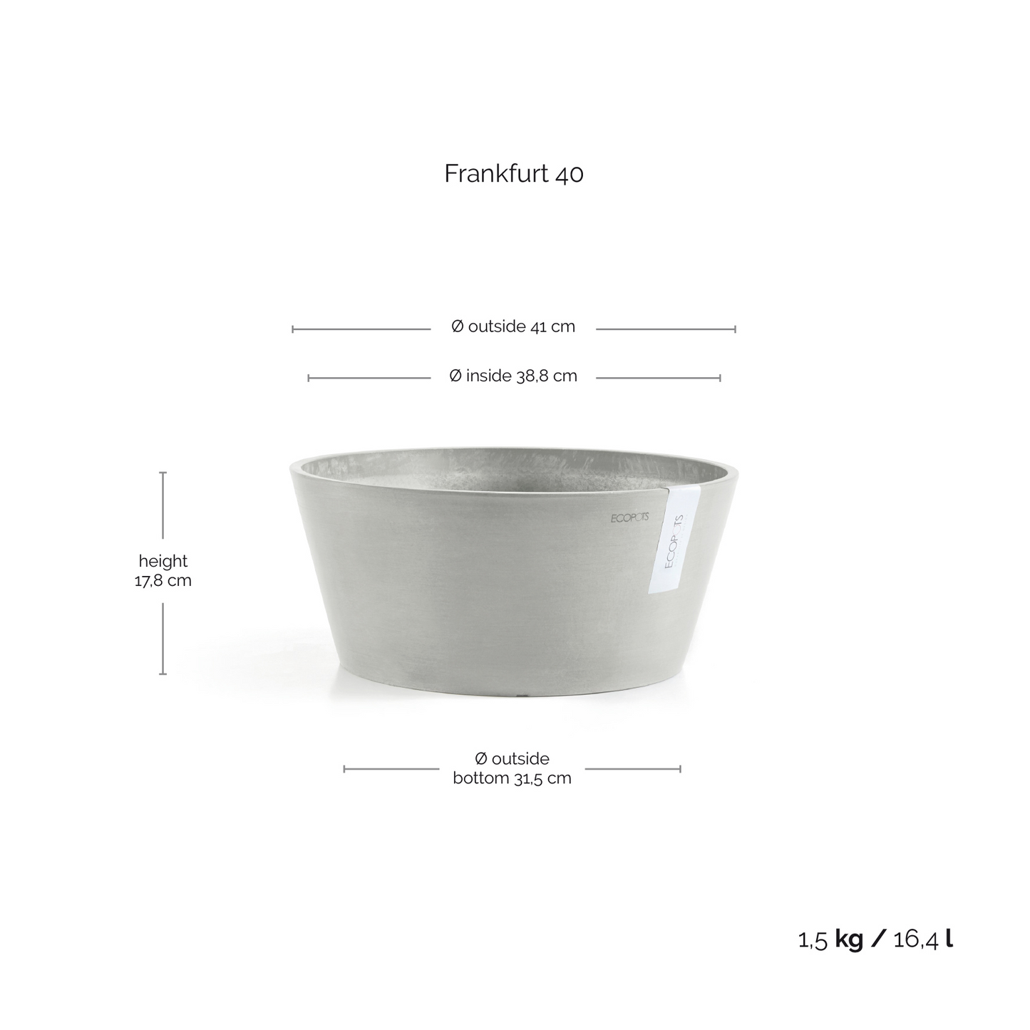 Frankfurt Resin Round Planter with Drainage | 15 inch Diameter — empty planter, studio photo — planter for sale by Promise Supply for delivery and pickup in Toronto.