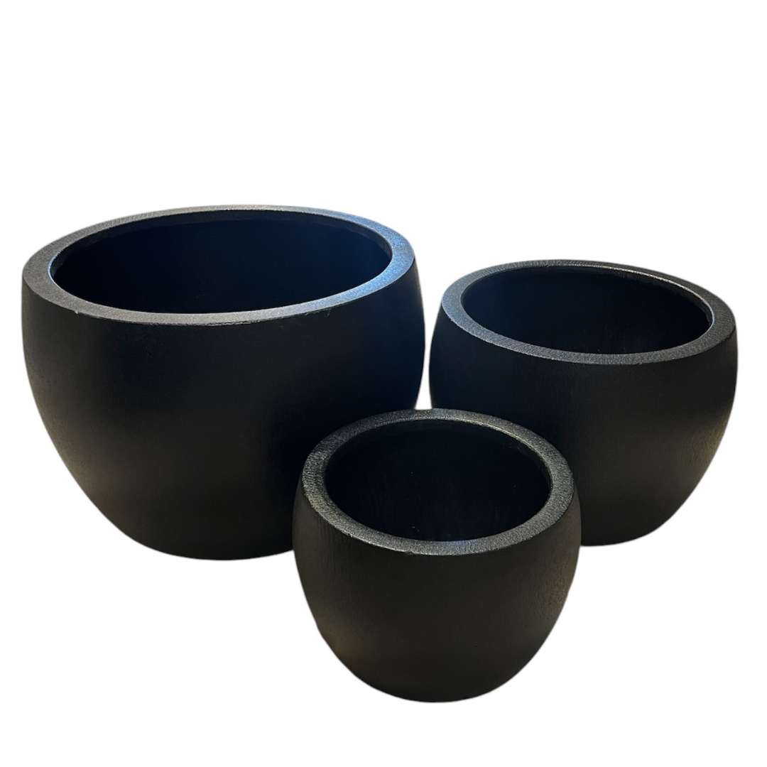 Rounded Ficonstone Planter in Black | 21.4 x 14 inches — empty planter, studio photo — planter for sale by Promise Supply for delivery and pickup in Toronto.