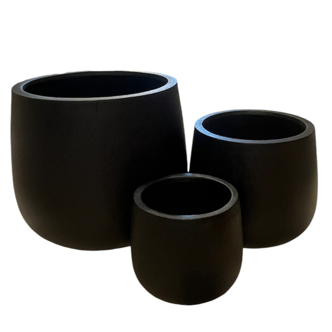 Round Ficonstone Planter in Black | 10 Inch Diameter — empty planter, studio photo — planter for sale by Promise Supply for delivery and pickup in Toronto.