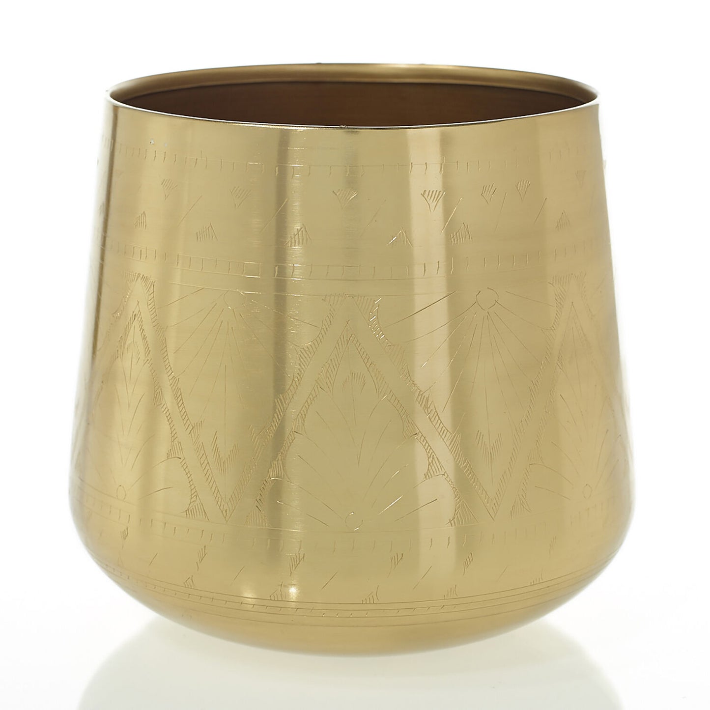 Tulum Gold Etched Pot | 7.5 inch Nursery Pot — empty planter, studio photo — planter for sale by Promise Supply for delivery and pickup in Toronto.