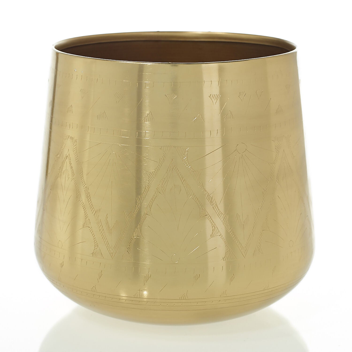 Tulum Gold Etched Pot | 7.5 inch Nursery Pot — empty planter, studio photo — planter for sale by Promise Supply for delivery and pickup in Toronto.
