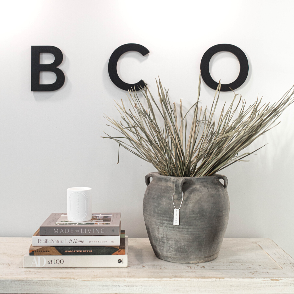 Atelier Vintage Found Black Grey Pot | 12 inch Diameter — empty planter, studio photo — planter for sale by Promise Supply for delivery and pickup in Toronto.