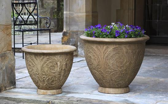 Arabesque Planter | 14 inch Diameter — with plant inside, studio photo — planter for sale by Promise Supply for delivery and pickup in Toronto.