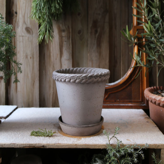 Bergs Potter Emilia Pot with Drainage and Tray | 13.8 Inch Diameter — empty planter, studio photo — planter for sale by Promise Supply for delivery and pickup in Toronto.