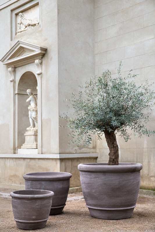 Bergs Potter Campana Pot with Drainage | 23.6 Inch Diameter — empty planter, outdoor setting — planter for sale by Promise Supply for delivery and pickup in Toronto.