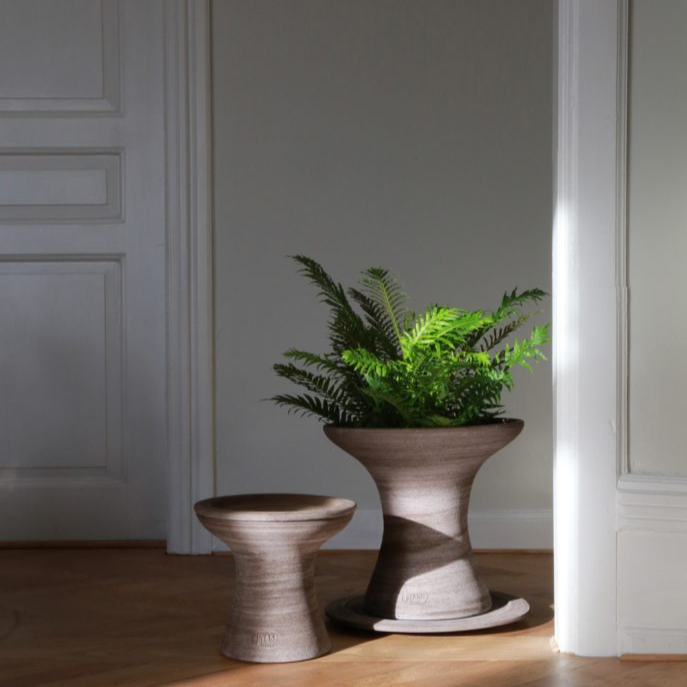 Bergs Potter Celeste Pedestal Pot with Drainage and Tray | 15.2 Inch Diameter — empty planter, studio photo — planter for sale by Promise Supply for delivery and pickup in Toronto.