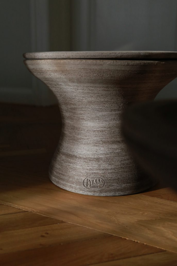 Bergs Potter Celeste Pedestal Pot with Drainage and Tray | 15.2 Inch Diameter — empty planter, studio photo — planter for sale by Promise Supply for delivery and pickup in Toronto.