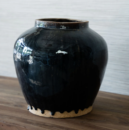 Vintage Glazed Martaban Jar | 12 x 11 inches