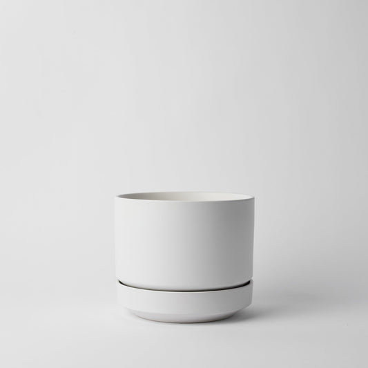 Round Two Ceramic Planter with Drainage and Tray | 8 inch Nursery Pot - White
