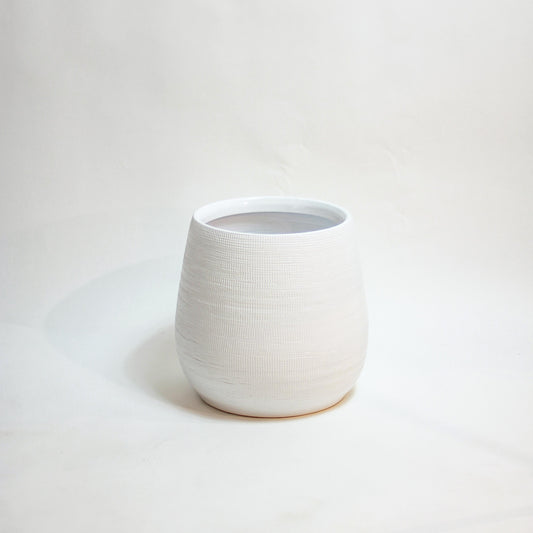 White Benji Ceramic Planter | 7 inch Nursery Pot — empty planter, ceramic planter, studio photo — planter for sale by Promise Supply for delivery and pickup in Toronto.