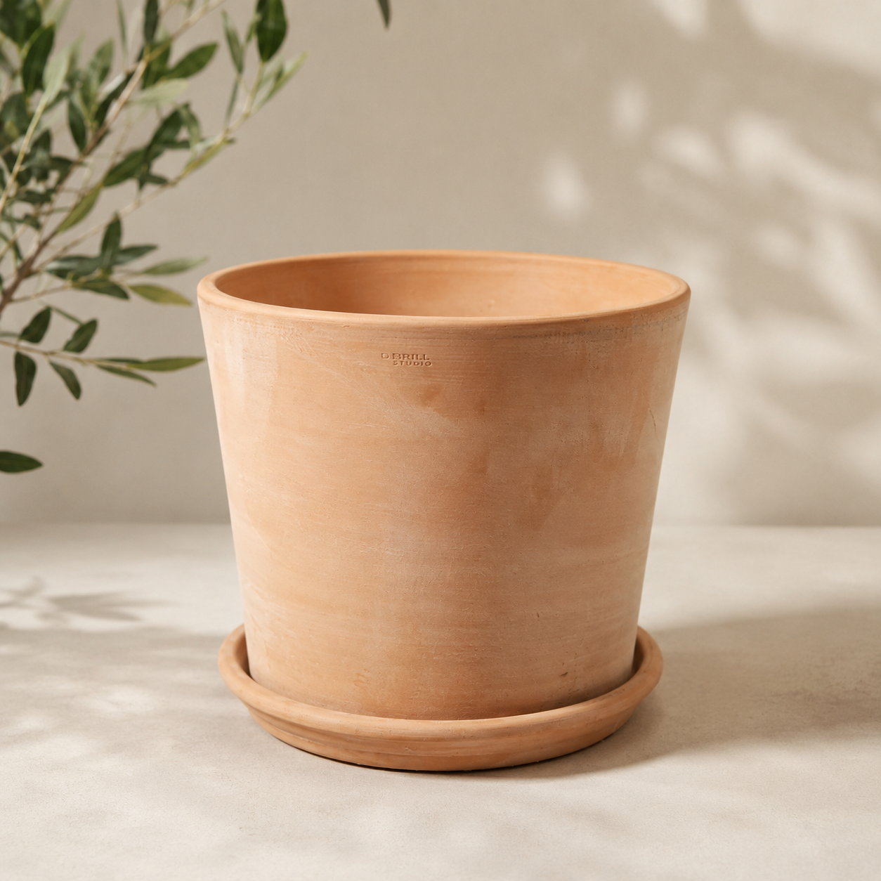 Clay Bleached Cylinder Planter with Drainage and Tray | 12 inch Diameter