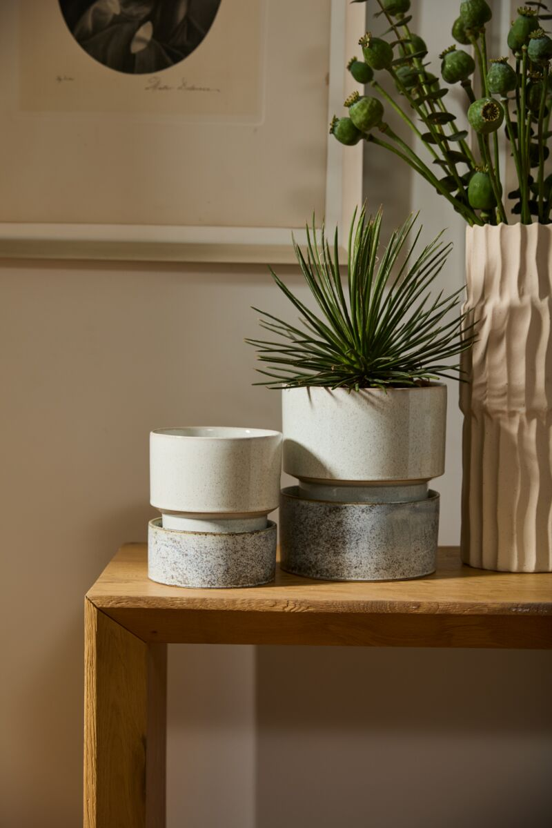 Endeavor Ceramic Pot with Drainage and Tray | 6 inch Diameter — with matching saucer, ceramic planter, studio photo — planter for sale by Promise Supply for delivery and pickup in Toronto.