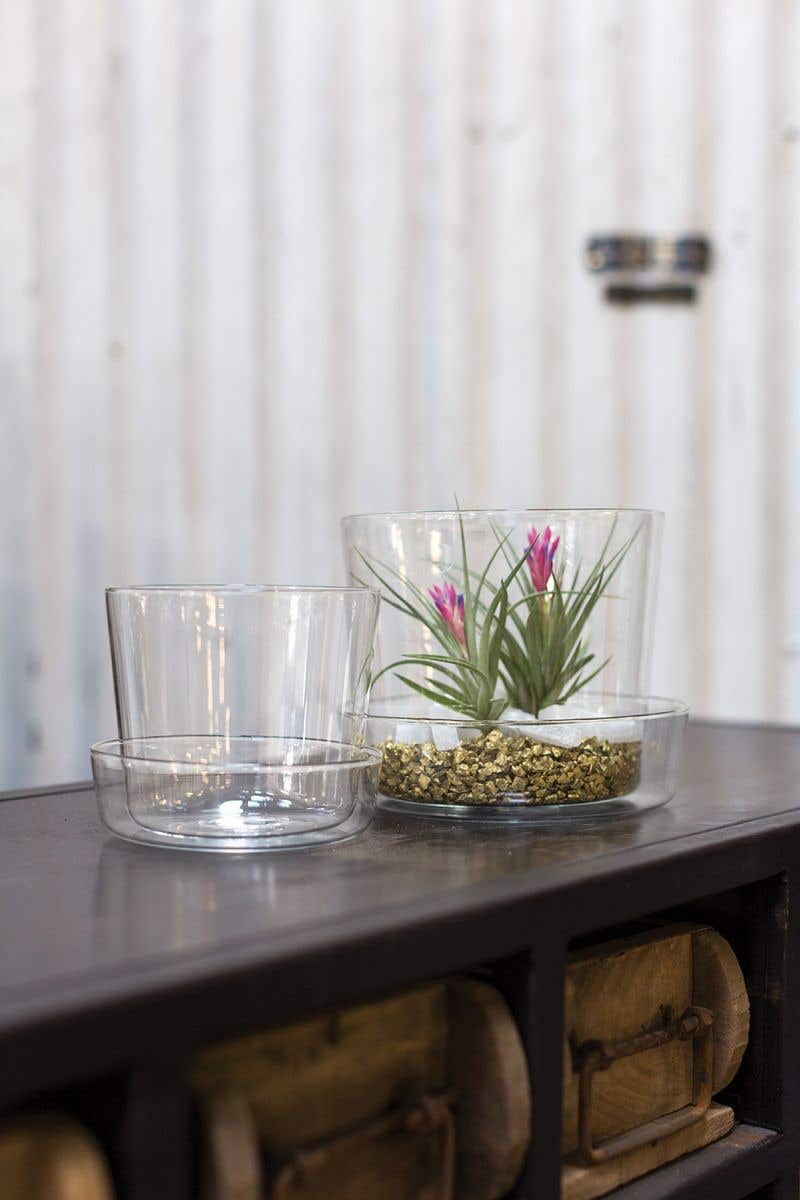 Glass Pot with Drainage and Tray | 4.5 inch Diameter — empty planter, studio photo — planter for sale by Promise Supply for delivery and pickup in Toronto.