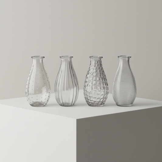 Clear Glass Vase | Assorted — empty planter, studio photo — planter for sale by Promise Supply for delivery and pickup in Toronto.