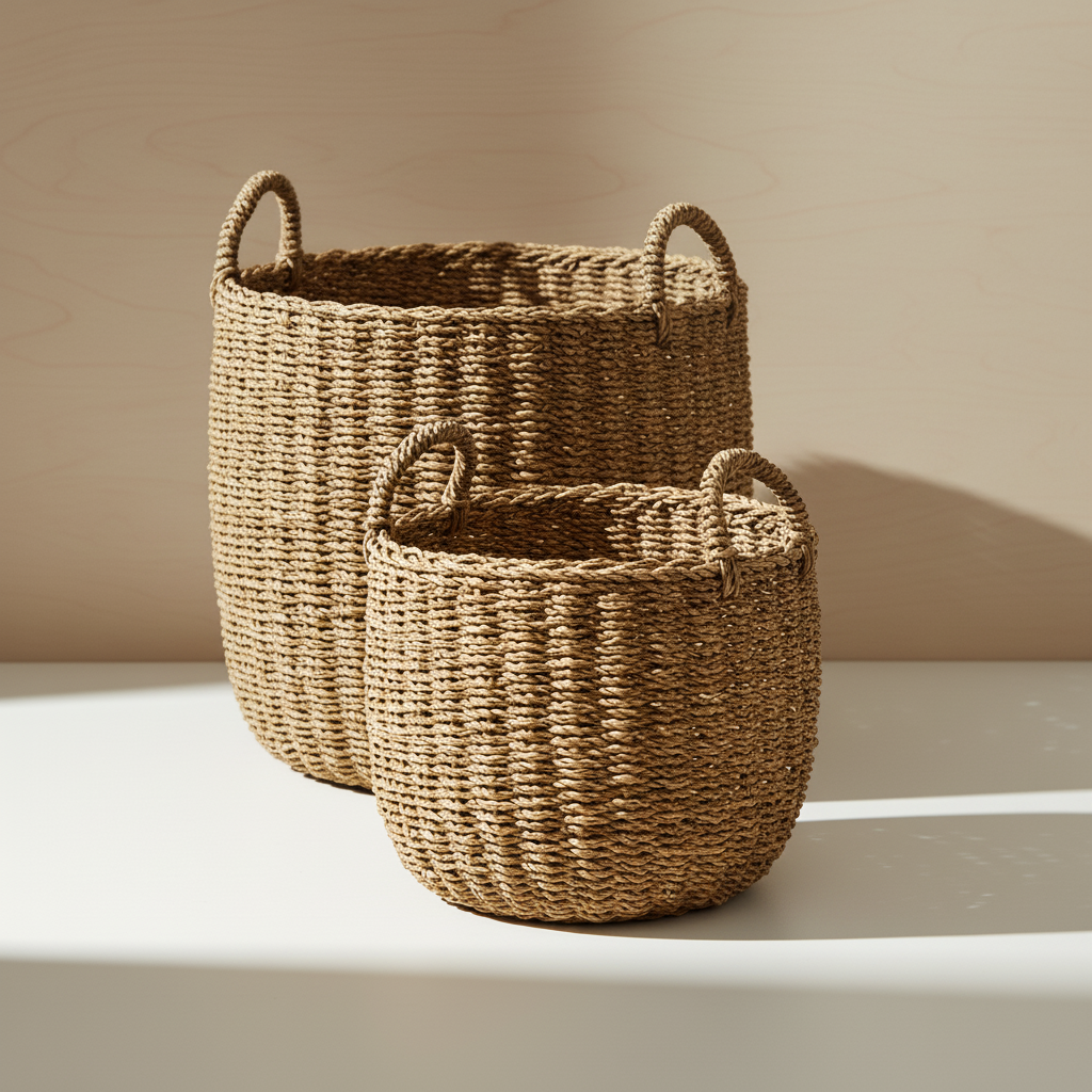 Seagrass Classic Cylinder Basket | 12 Inch Nursery Pot — empty planter, woven basket planter, studio photo — planter for sale by Promise Supply for delivery and pickup in Toronto.