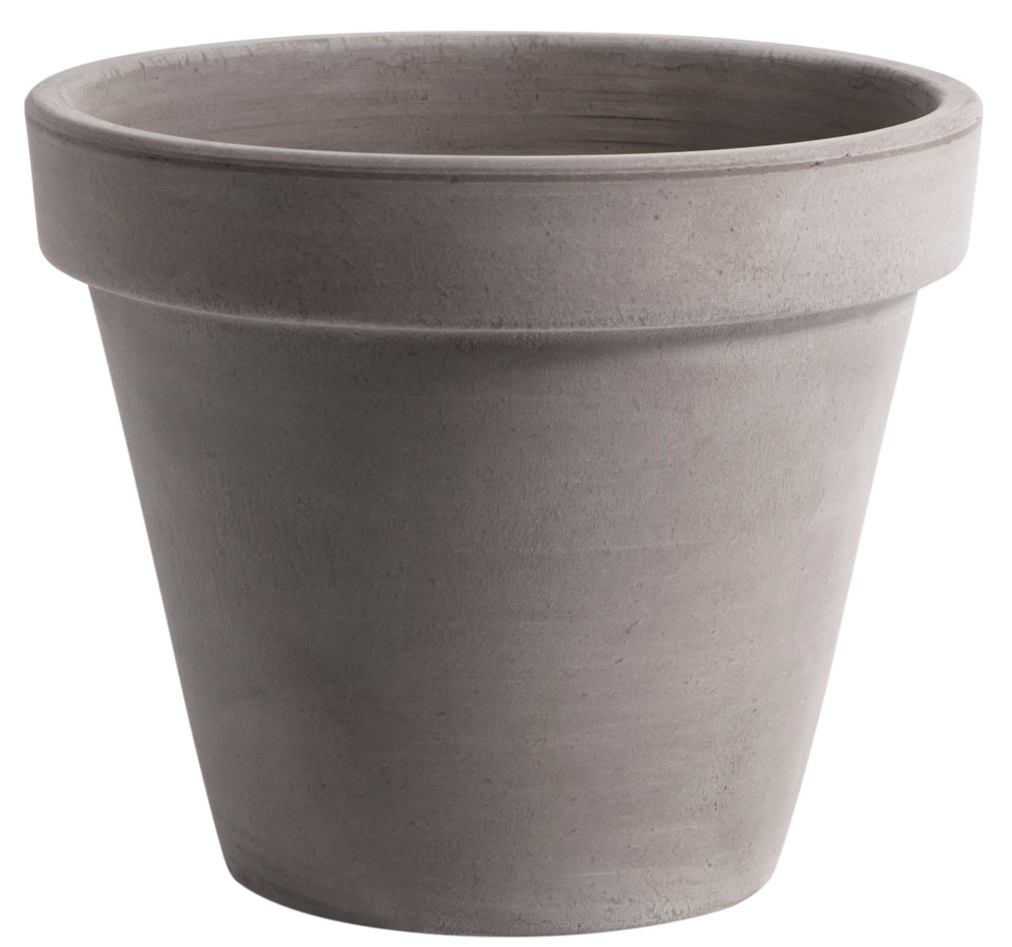 Standard Gray Clay Planter with Drainage | 14 inch Diameter — empty planter, studio photo — planter for sale by Promise Supply for delivery and pickup in Toronto.