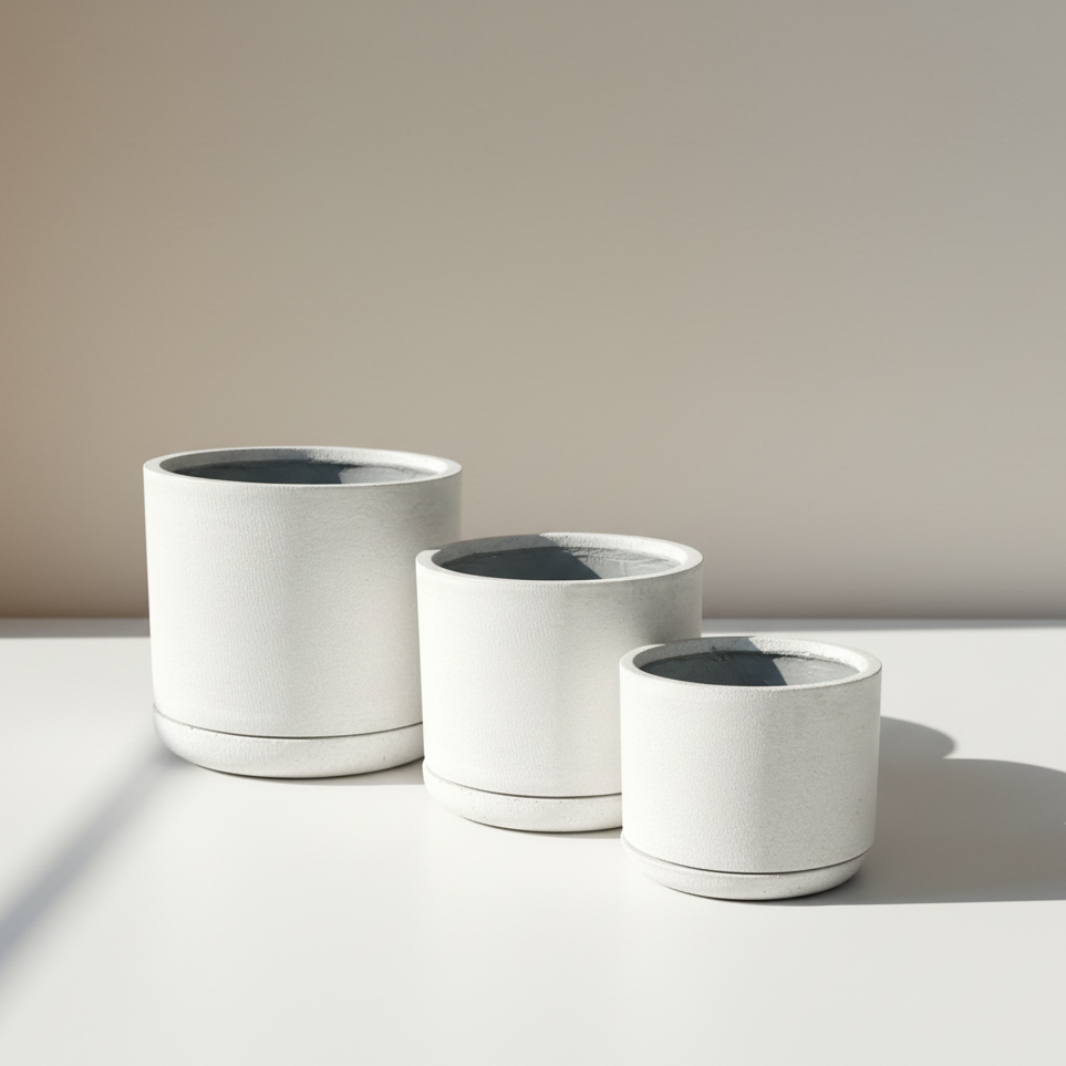 Ficonstone Planter with Drainage and Tray | 16.5 x 15.1 inches — empty planter, studio photo — planter for sale by Promise Supply for delivery and pickup in Toronto.