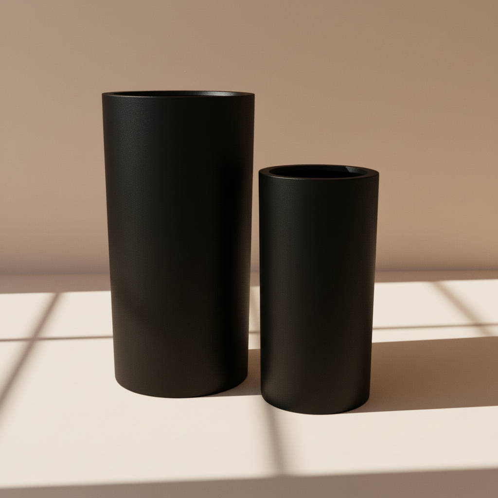 Fiberstone Cylinder Planter in Black | 16 inch Diameter