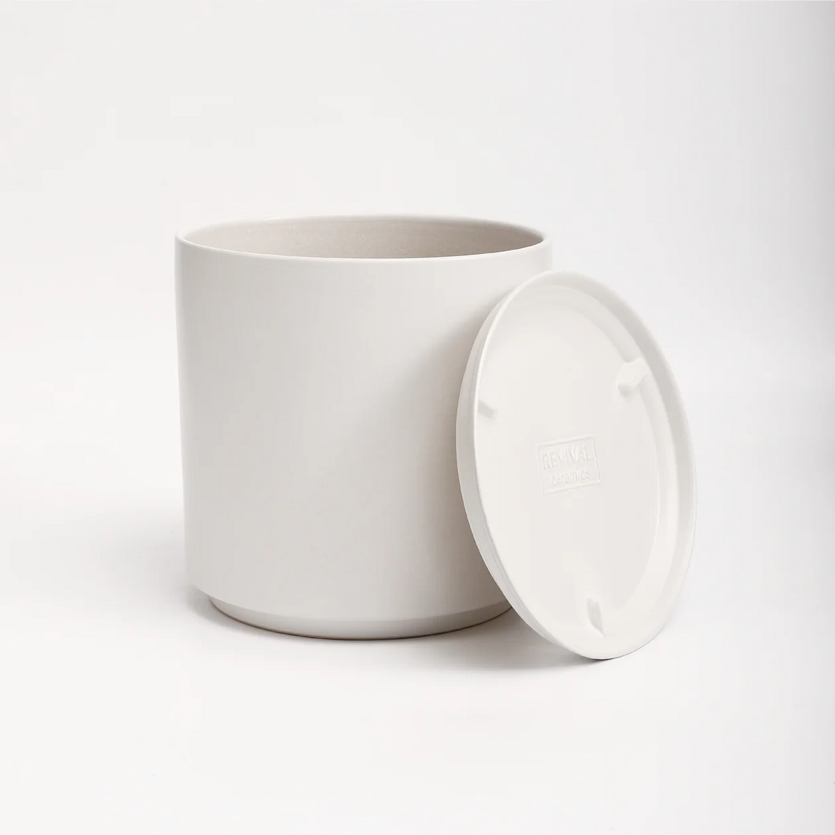 The Twelve Ceramic Cylinder Planter with Drainage and Tray | 12 inch Diameter