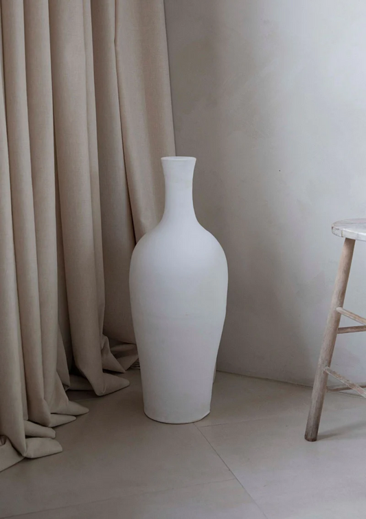 Skinny Large Clay Floor Vase with Drainage and Tray