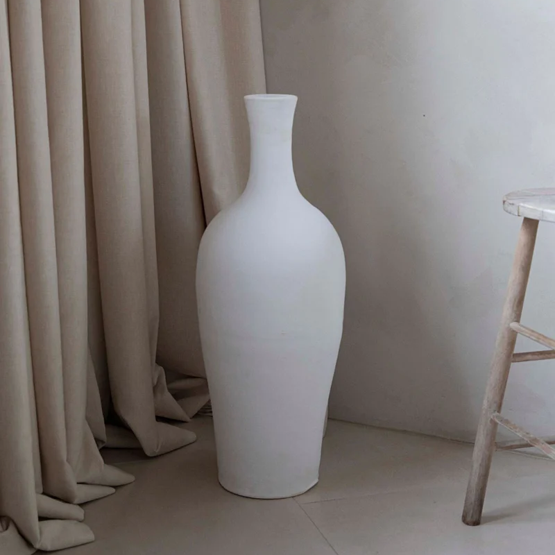 Skinny Large Clay Floor Vase with Drainage and Tray — empty planter, floor-standing — planter for sale by Promise Supply for delivery and pickup in Toronto.