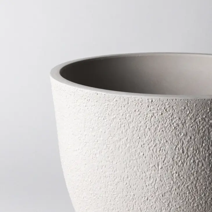 9 inch white plant pot Signature Textured White Stone Planter – Drainage – 9 inch – Promise Supply