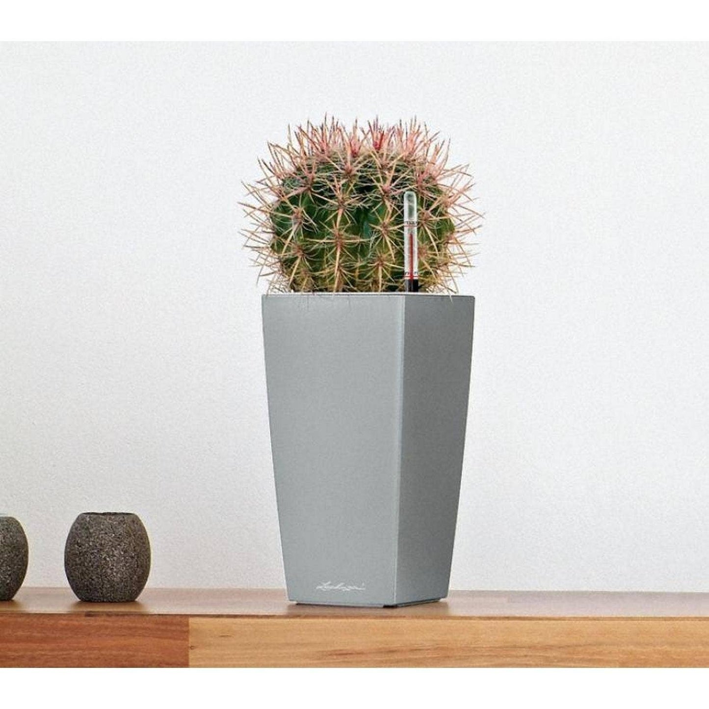 LECHUZA CUBICO 22 Silver Metallic Poly Resin | 8 inch — empty planter, metal planter, studio photo — planter for sale by Promise Supply for delivery and pickup in Toronto.
