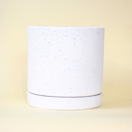 Callahan Concrete Planter with Drainage and Tray | 10 inch Diameter — empty planter, concrete planter, studio photo — planter for sale by Promise Supply for delivery and pickup in Toronto.