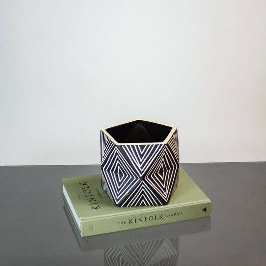 Illusion Pentagon Planter | 5 inch Nursery Pot — empty planter, studio photo — planter for sale by Promise Supply for delivery and pickup in Toronto.