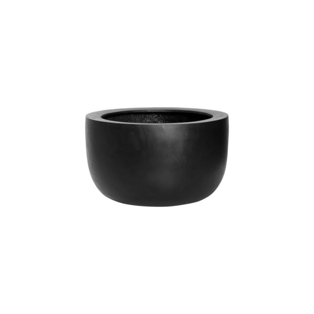 Sunny Shallow Black Planter with Drainage | 10 inch Diameter — empty planter, studio photo — planter for sale by Promise Supply for delivery and pickup in Toronto.