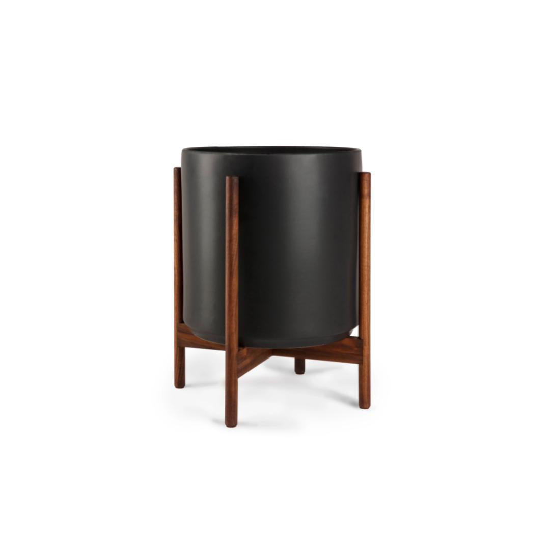 The Fourteen Ceramic Cylinder Planter with Dark Teak Wooden Stand | Fits up to 14 inch Nursery Pot