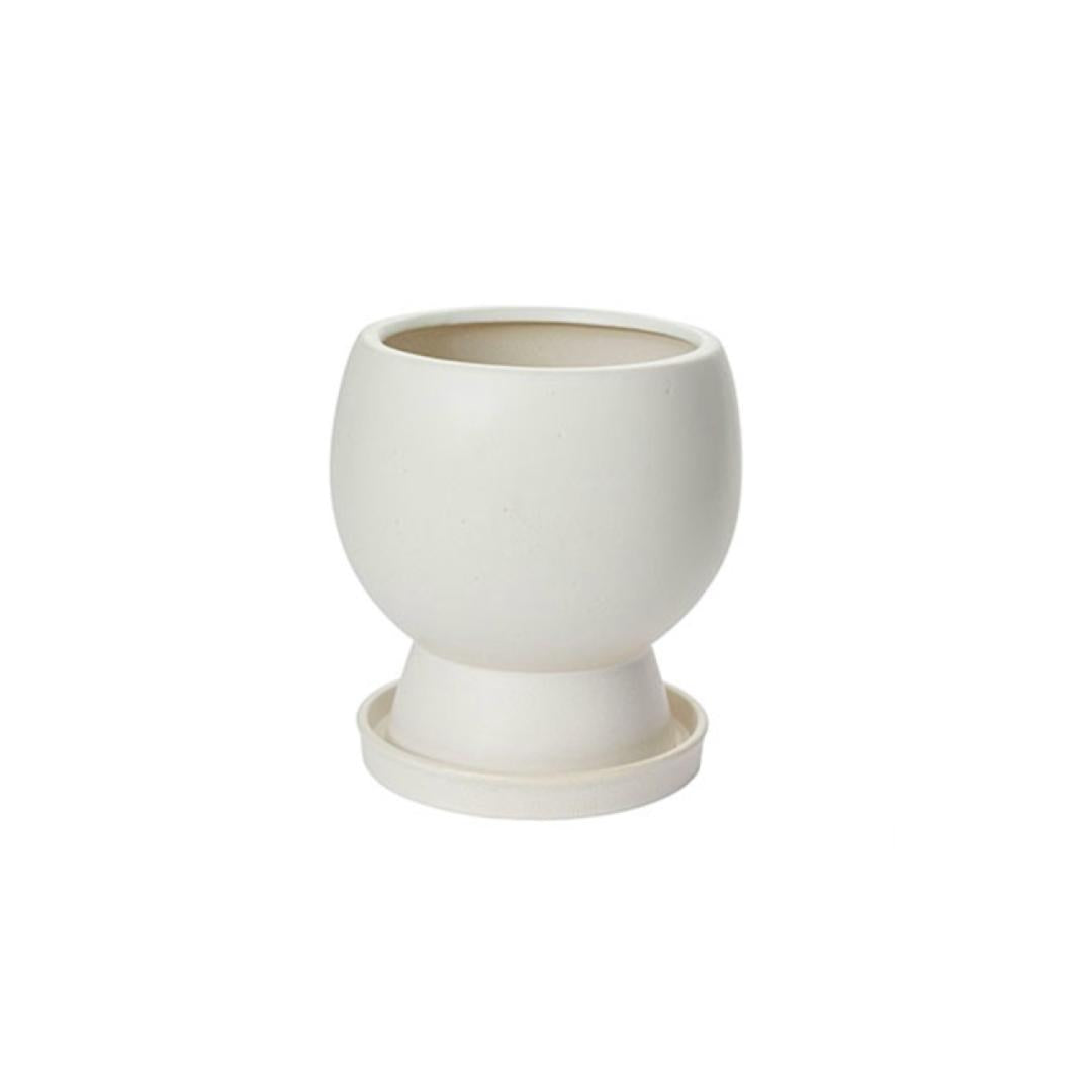 Boskey Egg Cup Planter with Drainage and Tray | 8 inch Diameter — empty planter, studio photo — planter for sale by Promise Supply for delivery and pickup in Toronto.