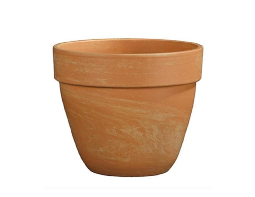 Levante Marbled Terracotta Planter with Drainage | 12 inch Diameter — empty planter, terracotta planter, studio photo — planter for sale by Promise Supply for delivery and pickup in Toronto.
