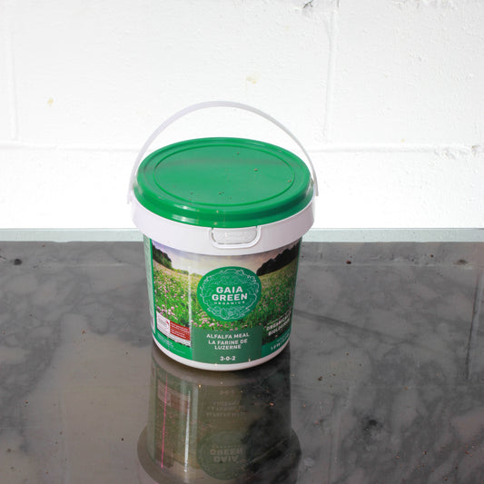 Gaia Green Alfalfa Meal 1KG in 3-0-3 Ratio — Fertilizer product on white background — for sale by Promise Supply for delivery and pickup in Toronto.