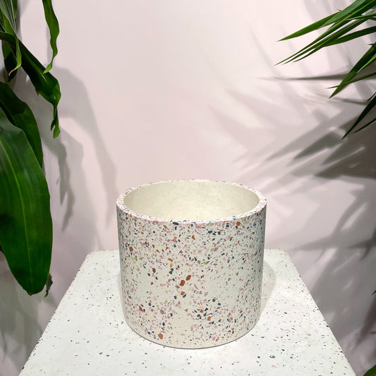 Terrazzo White Speckled Marble Planter | 6 inch Nursery Pot — empty planter, studio photo — planter for sale by Promise Supply for delivery and pickup in Toronto.