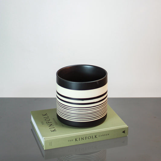 Sinclair Striped Planter | 6 inch Nursery Pot — empty planter, studio photo — planter for sale by Promise Supply for delivery and pickup in Toronto.