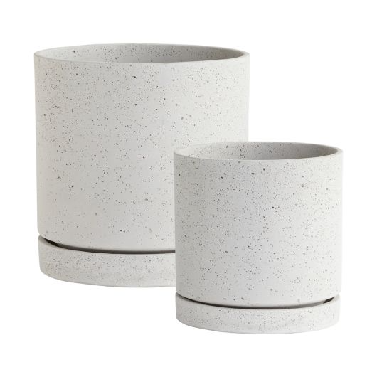 Callahan Concrete Planter with Drainange and Tray | 13 inch Diameter — empty planter, concrete planter, studio photo — planter for sale by Promise Supply for delivery and pickup in Toronto.