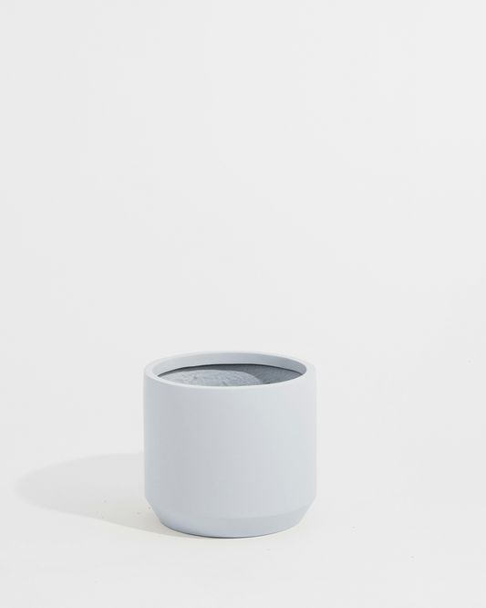 Carver Low Cylinder Planter | White | 12 inch Nursery Pot — empty planter, studio photo — planter for sale by Promise Supply for delivery and pickup in Toronto.