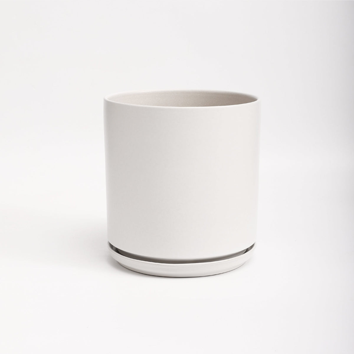 The Twelve Ceramic Cylinder Planter with Drainage and Tray | 12 inch Nursery Pot - White