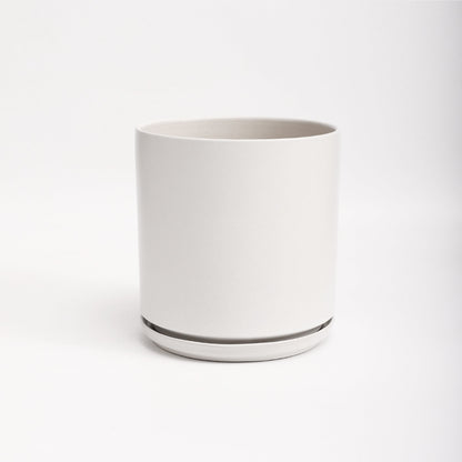 The Twelve Ceramic Cylinder Planter with Drainage and Tray | 12 inch Nursery Pot - White