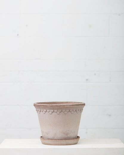Bergs Potter Københavner: The Castle Pot with Drainage and Tray | 13.8 inch Diameter — empty planter, studio photo — planter for sale by Promise Supply for delivery and pickup in Toronto.