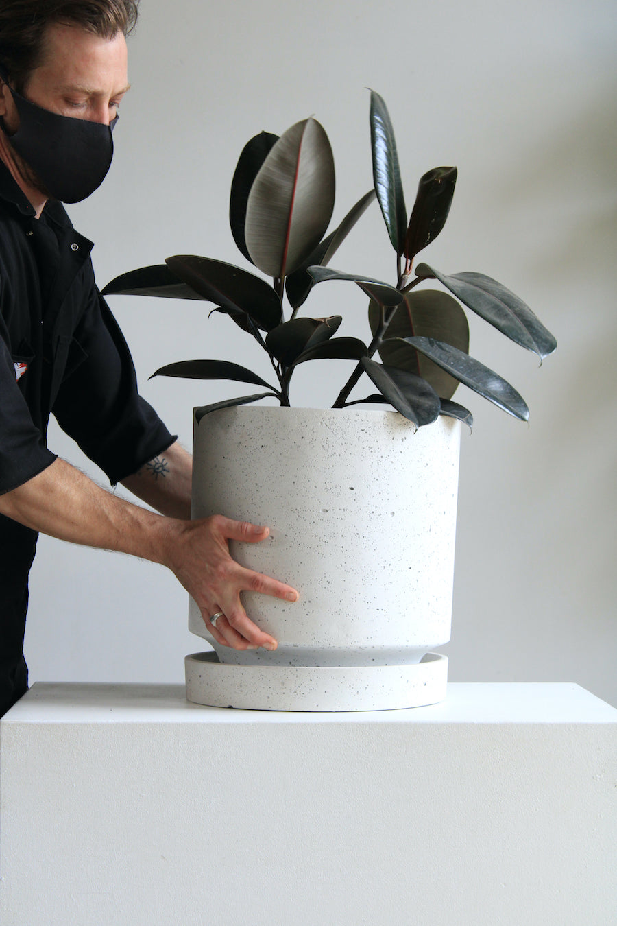Callahan Concrete Planter with Drainange and Tray | 13 inch Diameter
