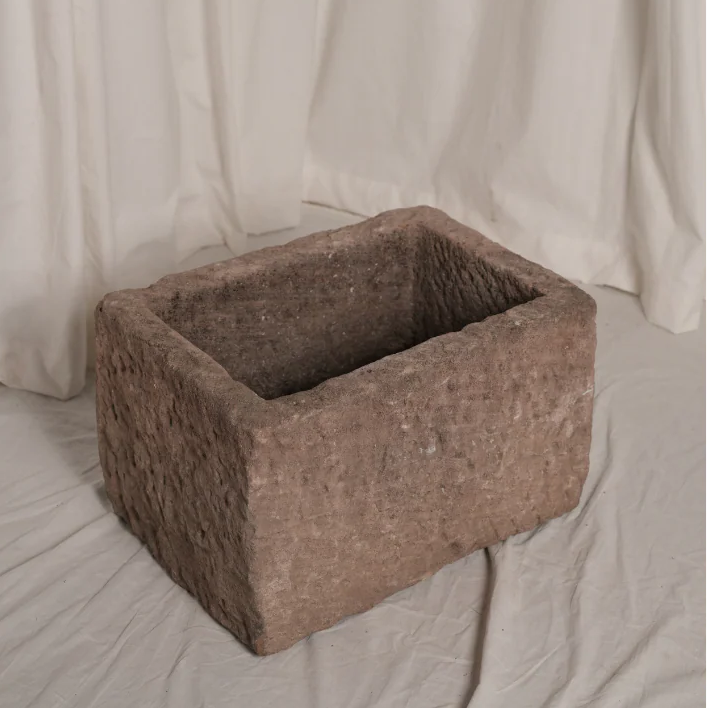 Rectangular Vintage Stone Planter with Drainage | 19-21 inches