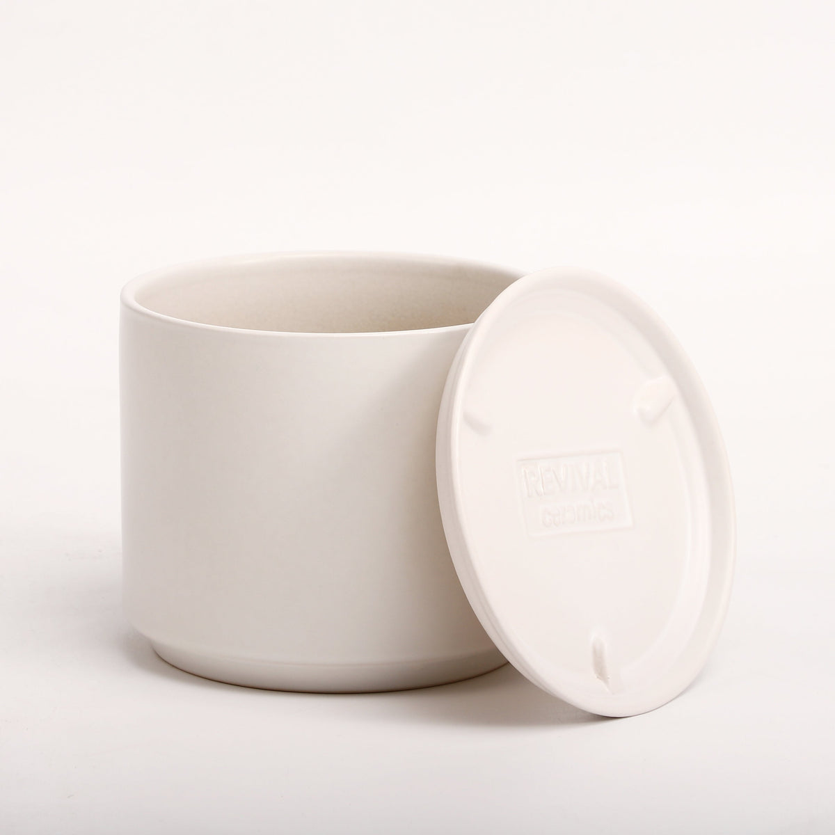The Six Ceramic Cylinder Planter with Drainage and Tray | 6 inch Nursery Pot - White