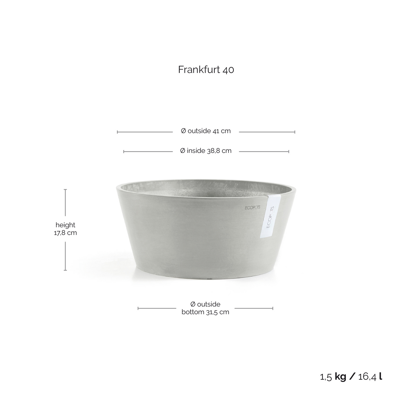 Frankfurt Resin Round Planter with Drainage - 15 inch Diameter