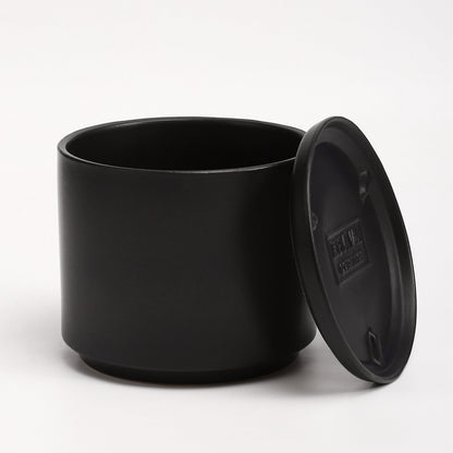 The Six Ceramic Cylinder Planter with Drainage and Tray | 6 inch Nursery Pot - Black