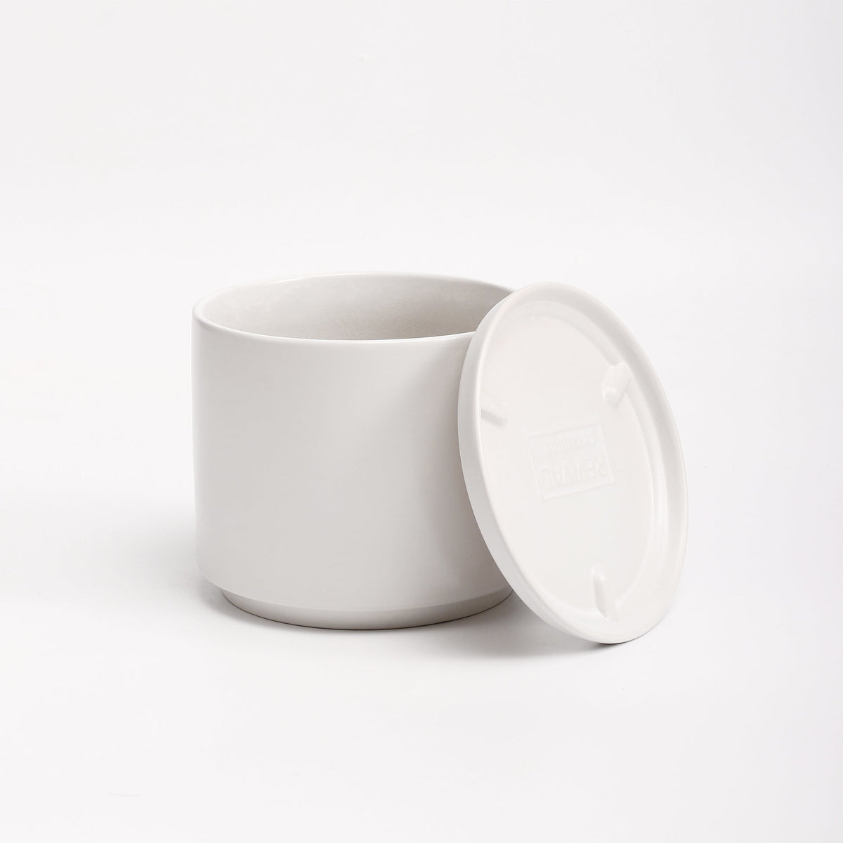 The Eight Ceramic Cylinder Planter with Drainage and Tray | 8 inch Nursery Pot - White