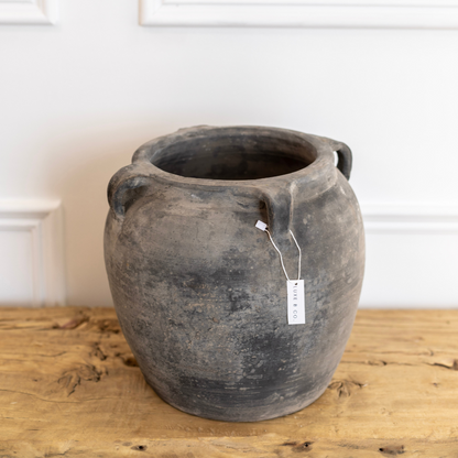 Atelier Vintage Found Black Grey Pot in 12 inch Diameter